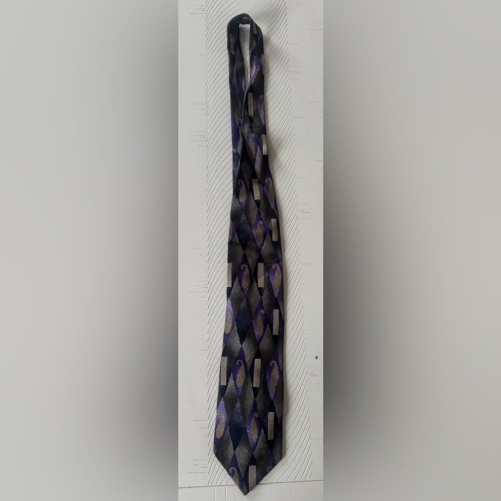 Bachrach Purple and Gray 100% Silk Geometric Tie.